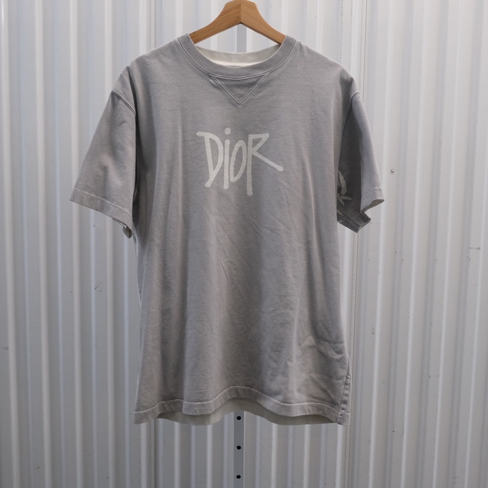 Dior x Stussy Logo T-Shirt Men's Size Large Gray Short Sleeve